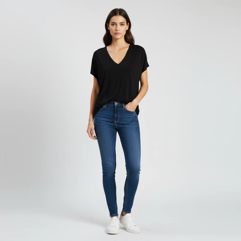 H&M, fekete színű, rövid ujjú női felső, L méret