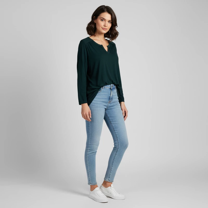 TCM, méregzöld színű, hosszú ujjú női felső, L méret