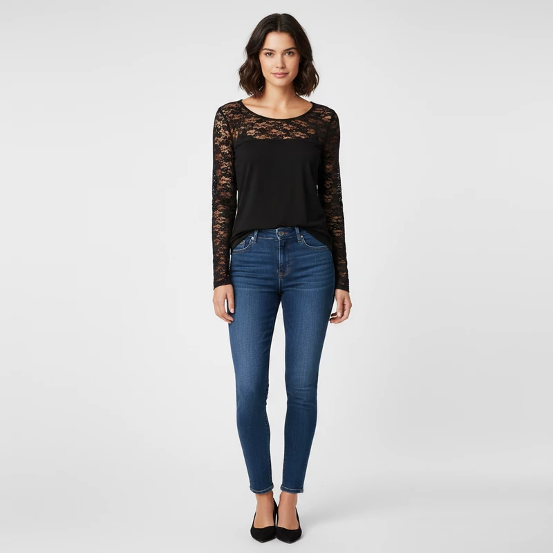 H&M, fekete színű, hosszú ujjú női felső, L méret