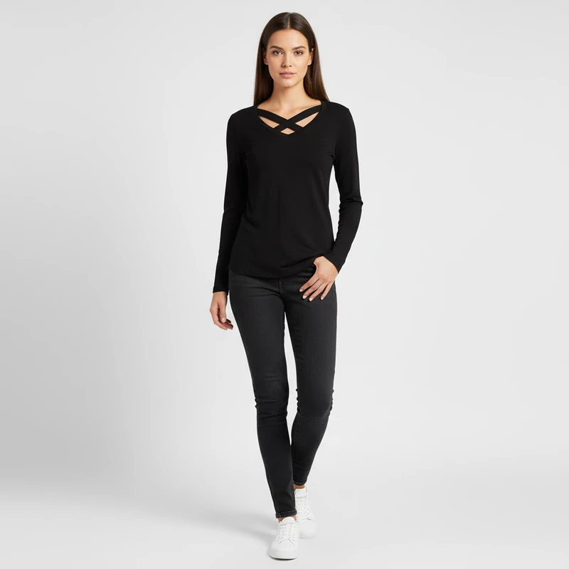 Glitz, fekete színű, hosszú ujjú női felső, S méret