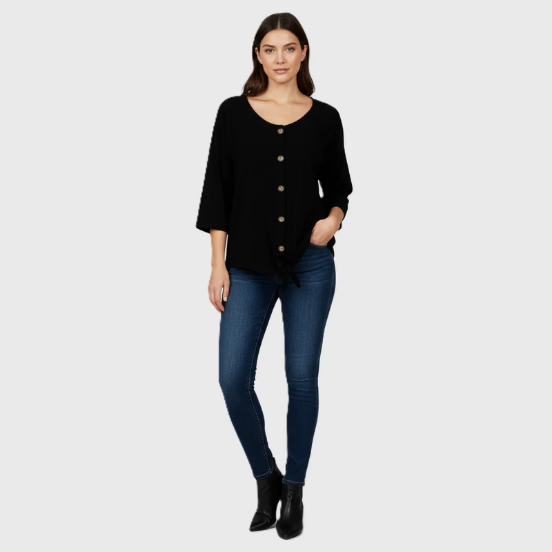 Gina, fekete színű, hosszú ujjú női felső, L méret