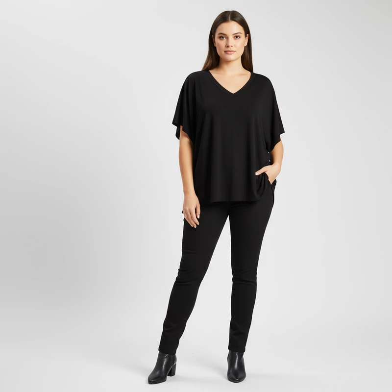 M&Mode, fekete színű, rövid ujjú női felső, 2XL méret