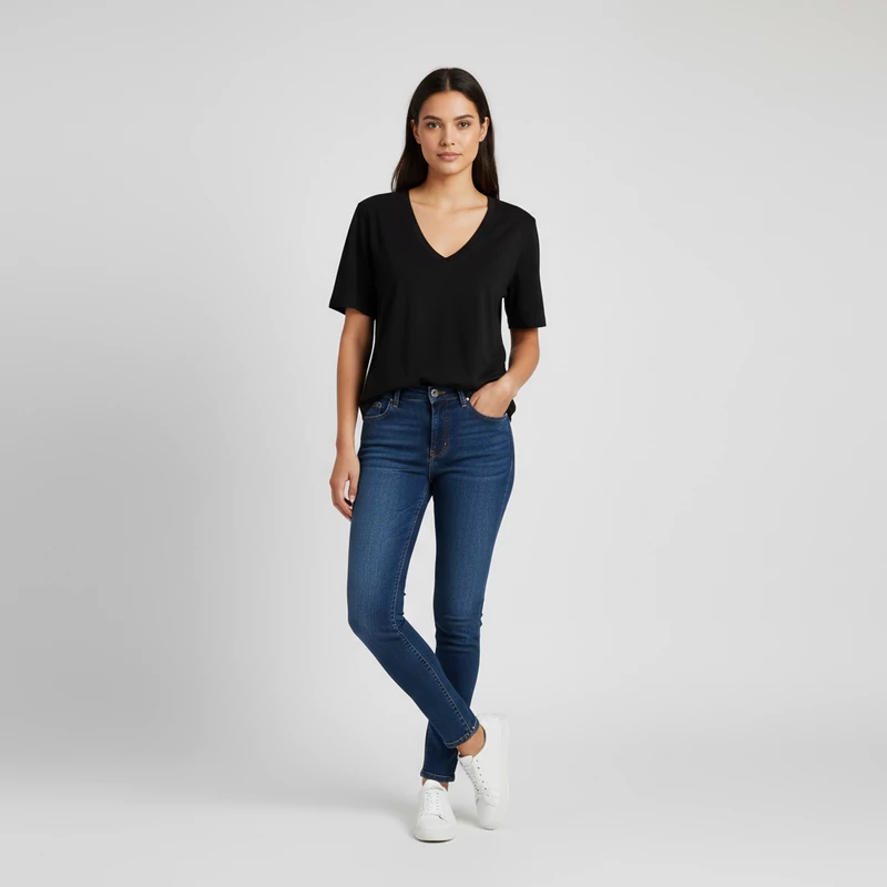 Fekete színű, rövid ujjú női felső, M méret