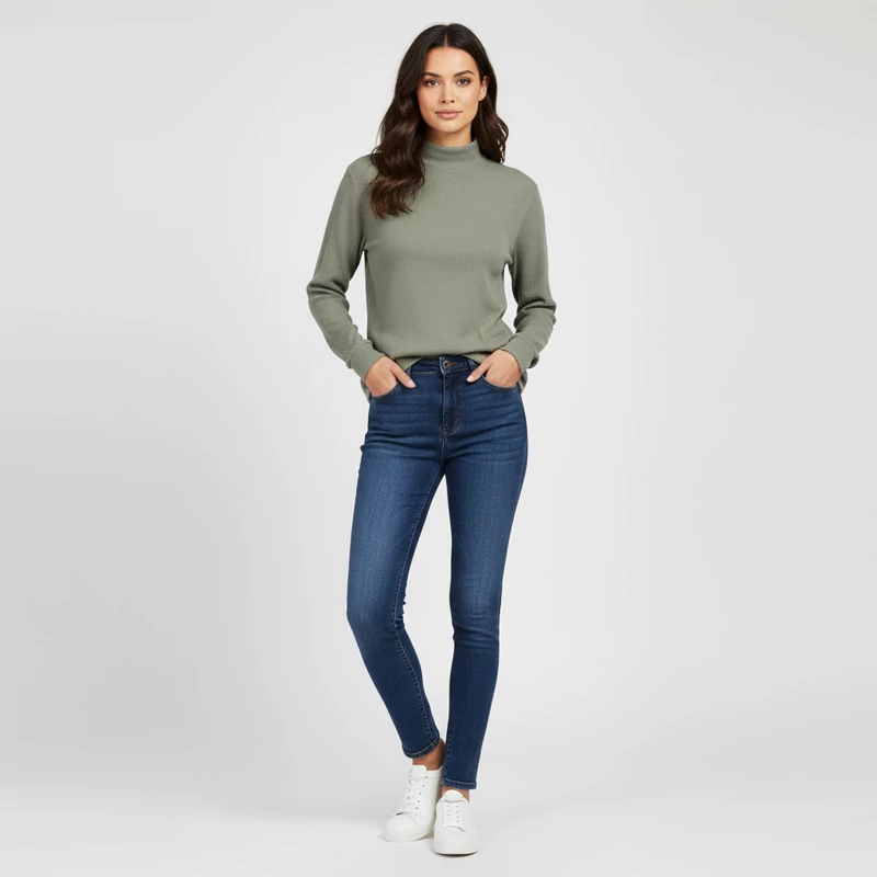 Szürkészöld színű, hosszú ujjú női felső, L méret