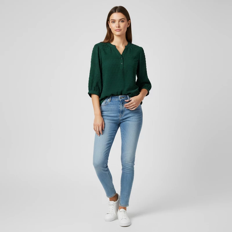 Bequemer Laden, zöld színű, 3/4-es ujjú női felső, S méret