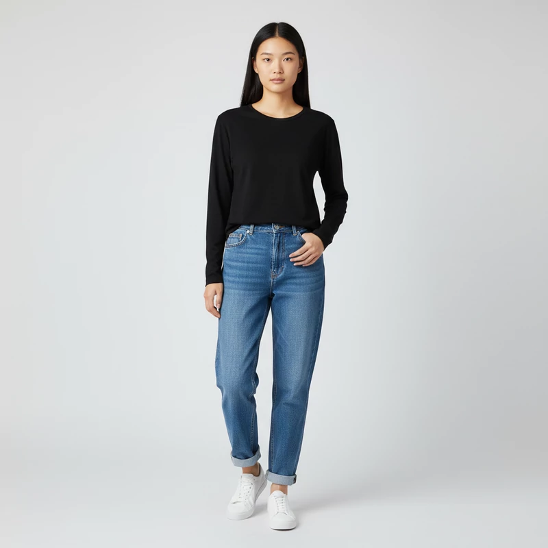 Vroom&Dreesmann, fekete színű, hosszú ujjú női felső, L méret