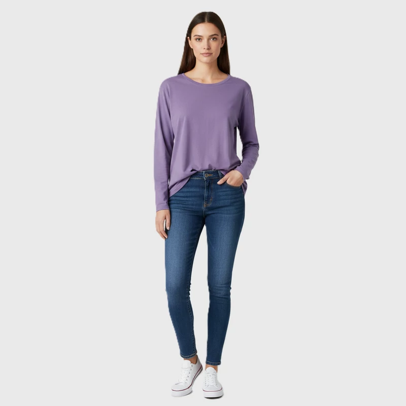 Ginalaura, lila színű, hosszú ujjú női felső, 2XL méret