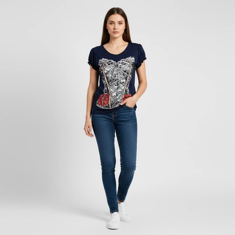 Laura Torelli, mintás, rövid ujjú női felső, XL méret