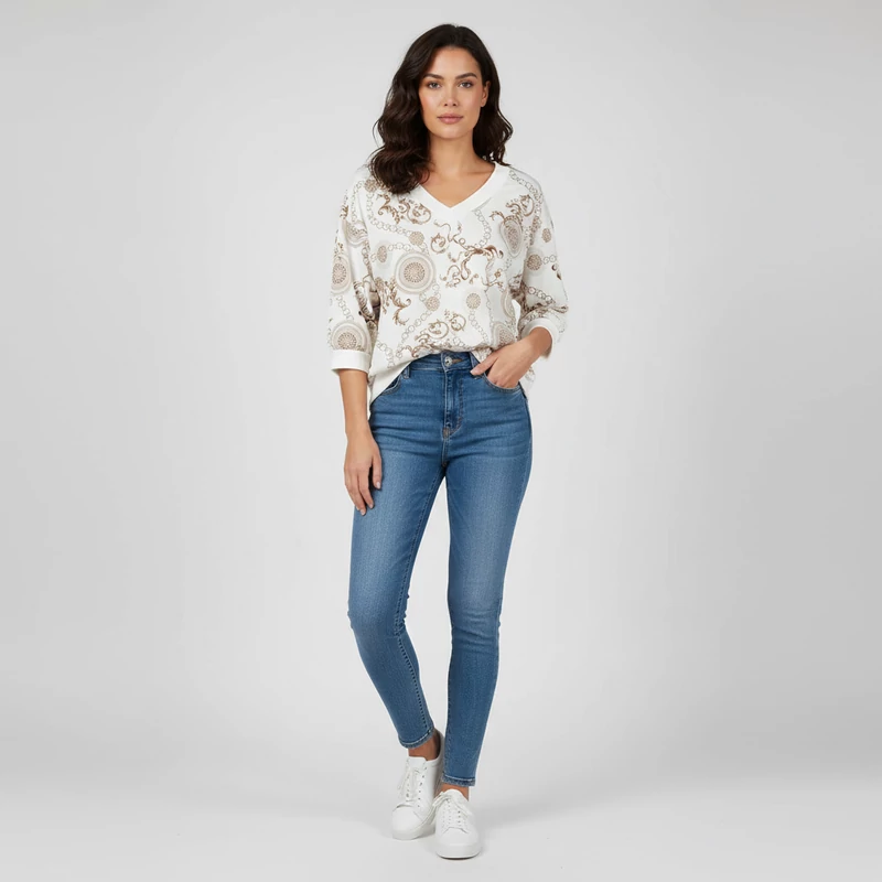 Mintás, hosszú ujjú női felső, L méret