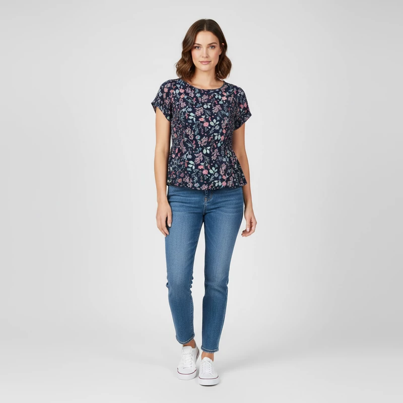 C&A, mintás, rövid ujjú női felső, M méret