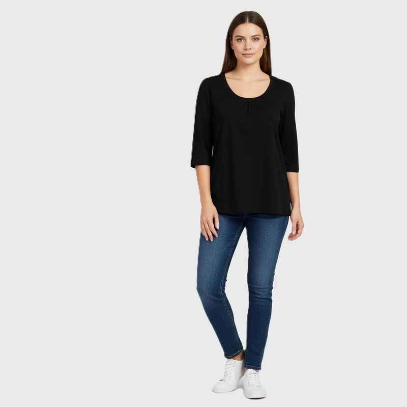 X-Mail, fekete színű, 3/4-es ujjú női felső, L méret