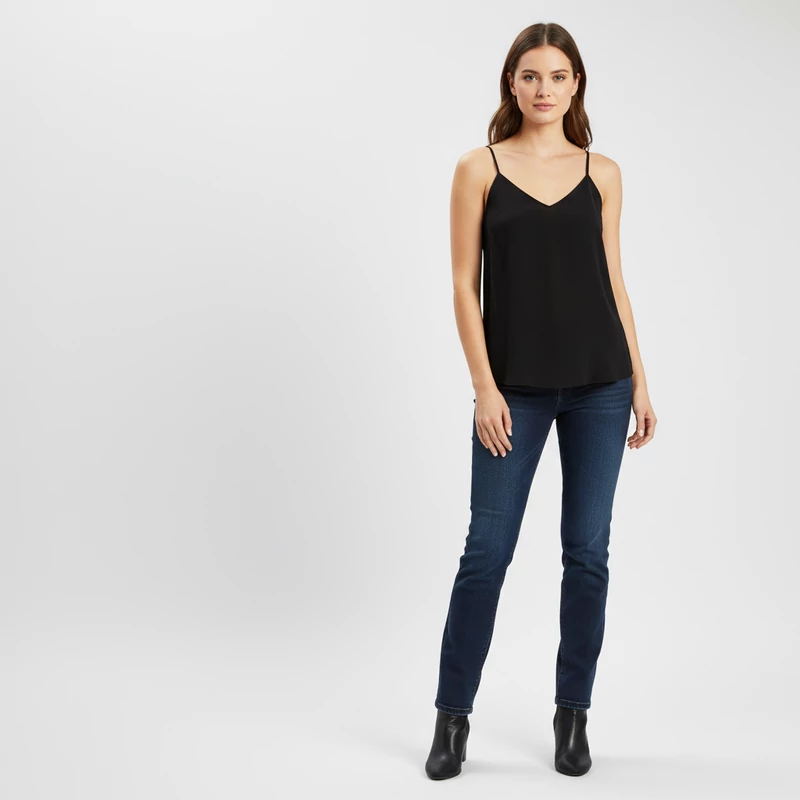 Fekete színű, ujjatlan női felső, L méret