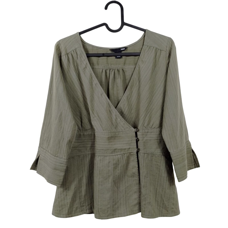H&M, olajzöld színű, 3/4-es ujjú női felső, S méret