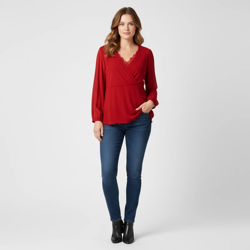 Essence, bordó színű, hosszú ujjú női felső, 2XL méret