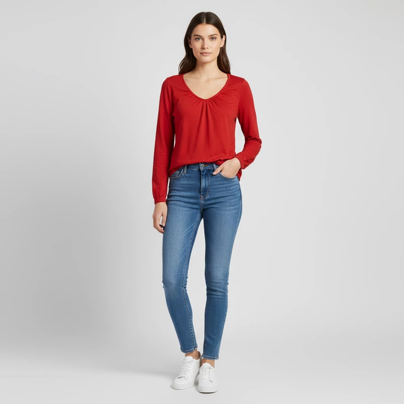 Bpc, piros színű, hosszú ujjú női felső, S méret