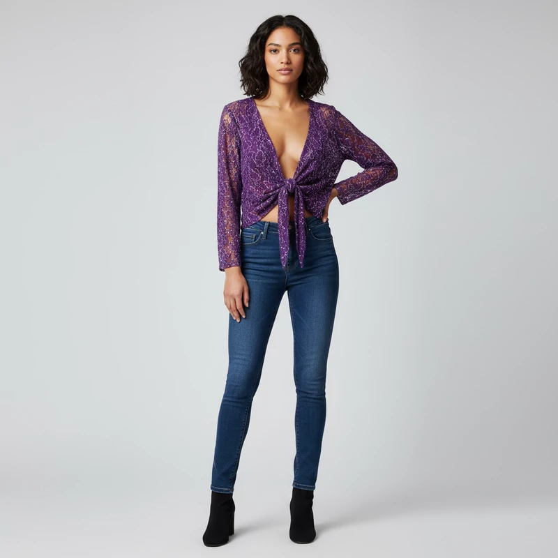 Per Una, lila színű, hosszú ujjú női felső, L méret