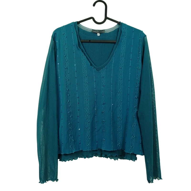Cassis, petrolkék színű, hosszú ujjú női felső, M méret