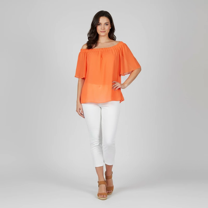 River Island, neon narancssárga színű, rövid ujjú női felső, L méret