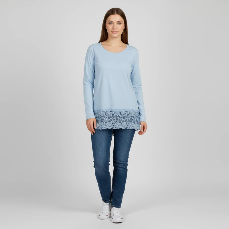 Világoskék, hosszú ujjú női felső, L méret
