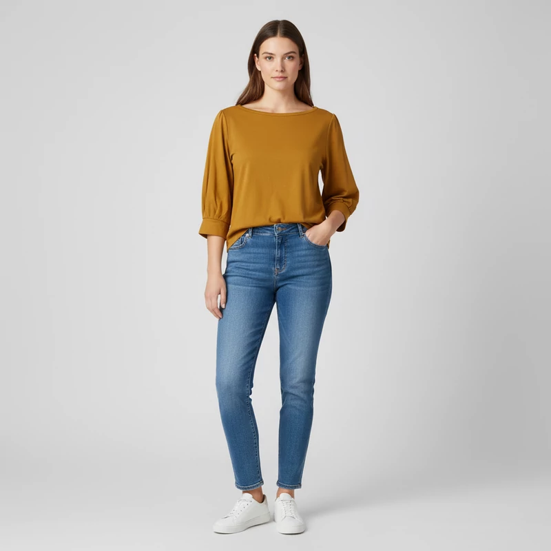 s.Oliver, mustársárga színű, 3/4-es ujjú női felső, M méret