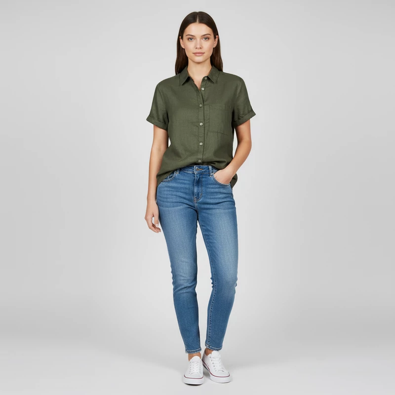 Blue Motion, kekizöld színű, rövid ujjú női felső, M méret