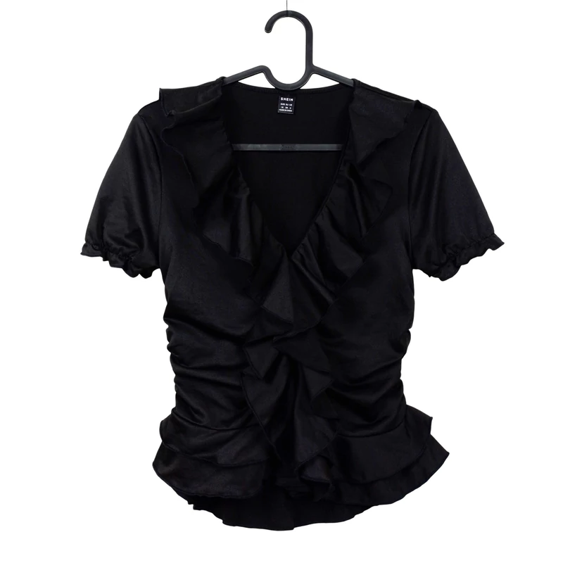 Shein, fekete színű, rövid ujjú női felső, M méret