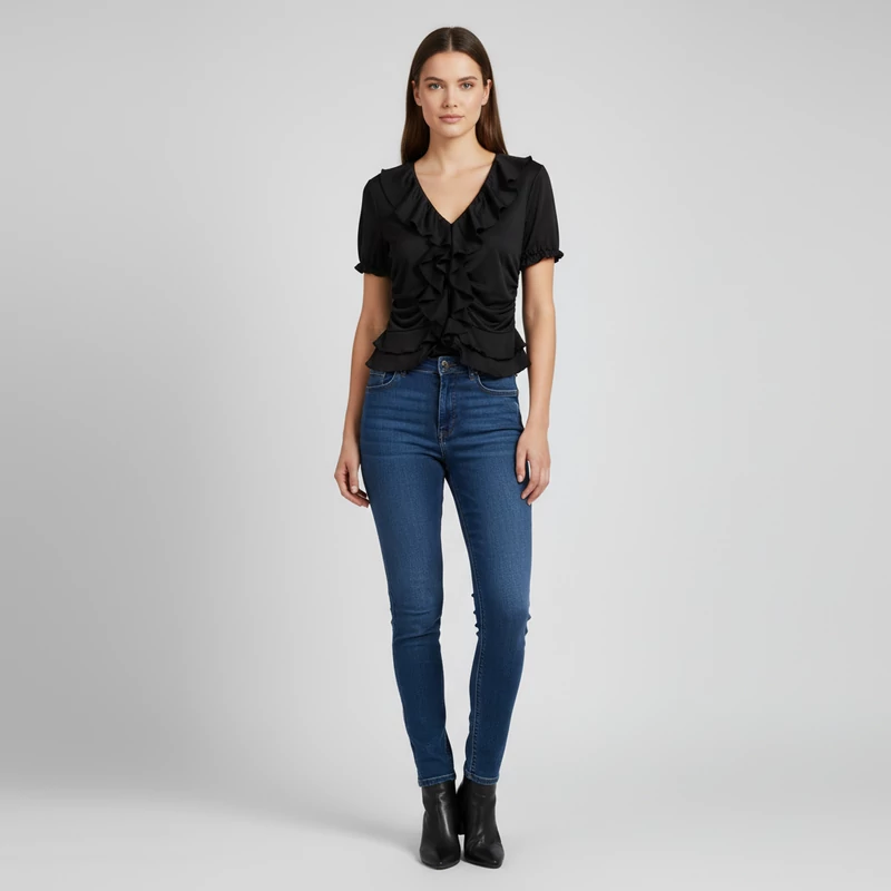 Shein, fekete színű, rövid ujjú női felső, M méret