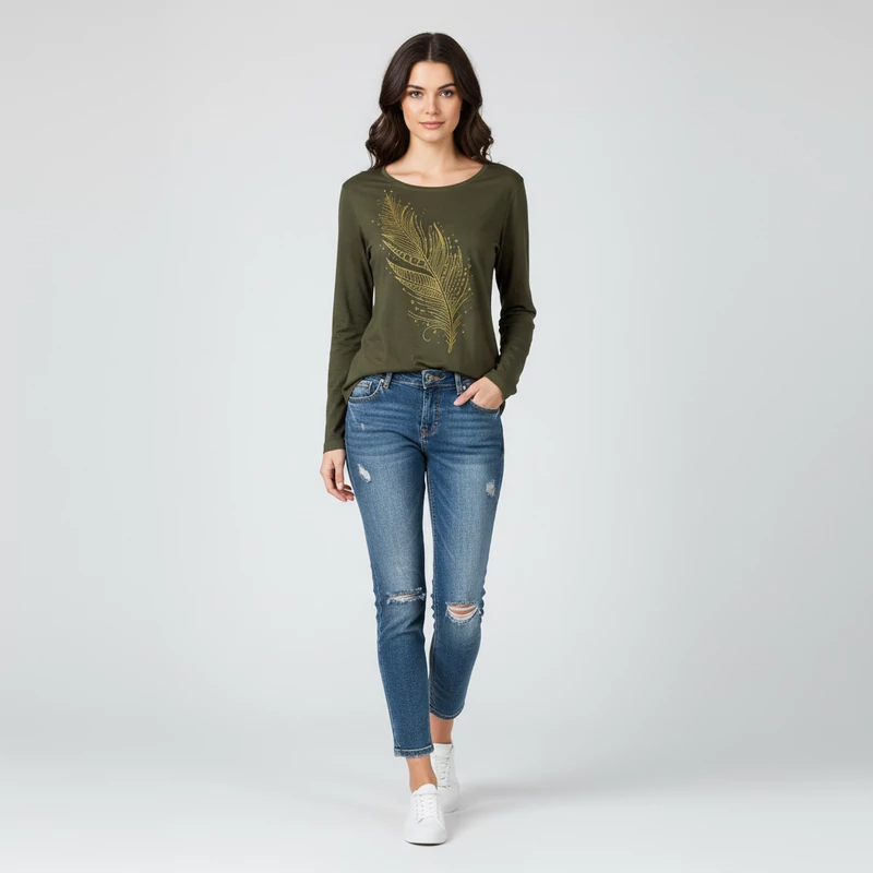 Mintás, hosszú ujjú női felső, L méret