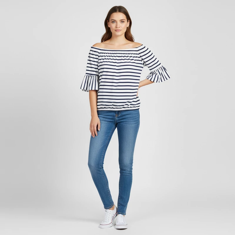 Essentials, mintás, rövid ujjú női felső, M méret