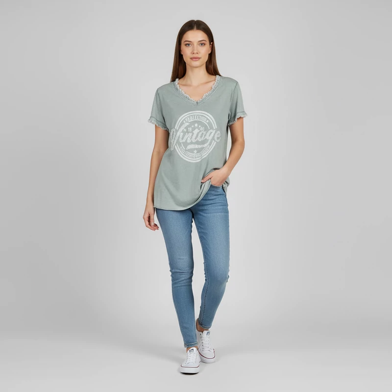 Mintás, rövid ujjú női felső, L méret