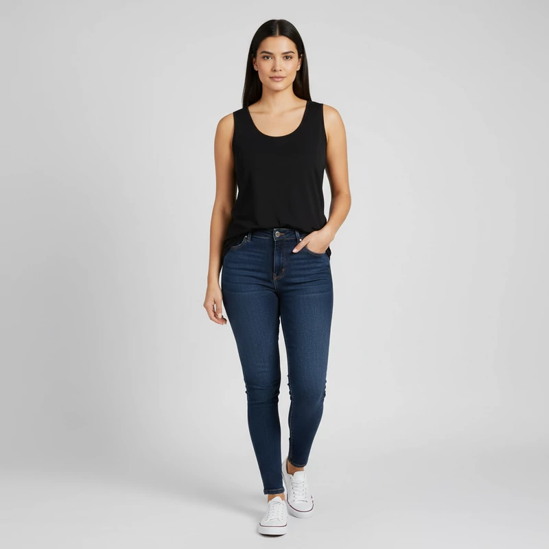 Fekete színű, ujjatlan női felső, XL méret