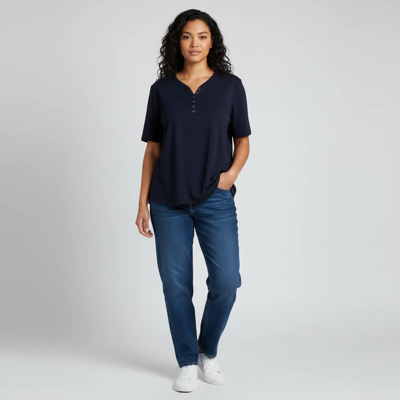 Atelier, sötétkék színű, rövid ujjú női felső, XL méret