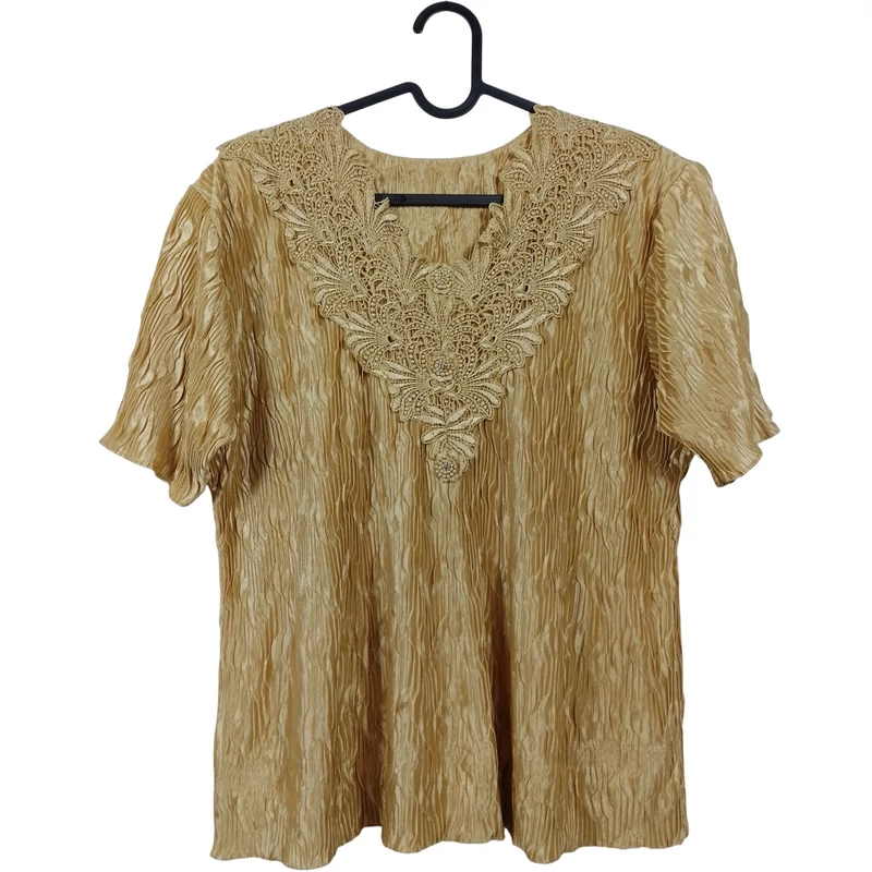 Arany színű, rövid ujjú női felső, L méret