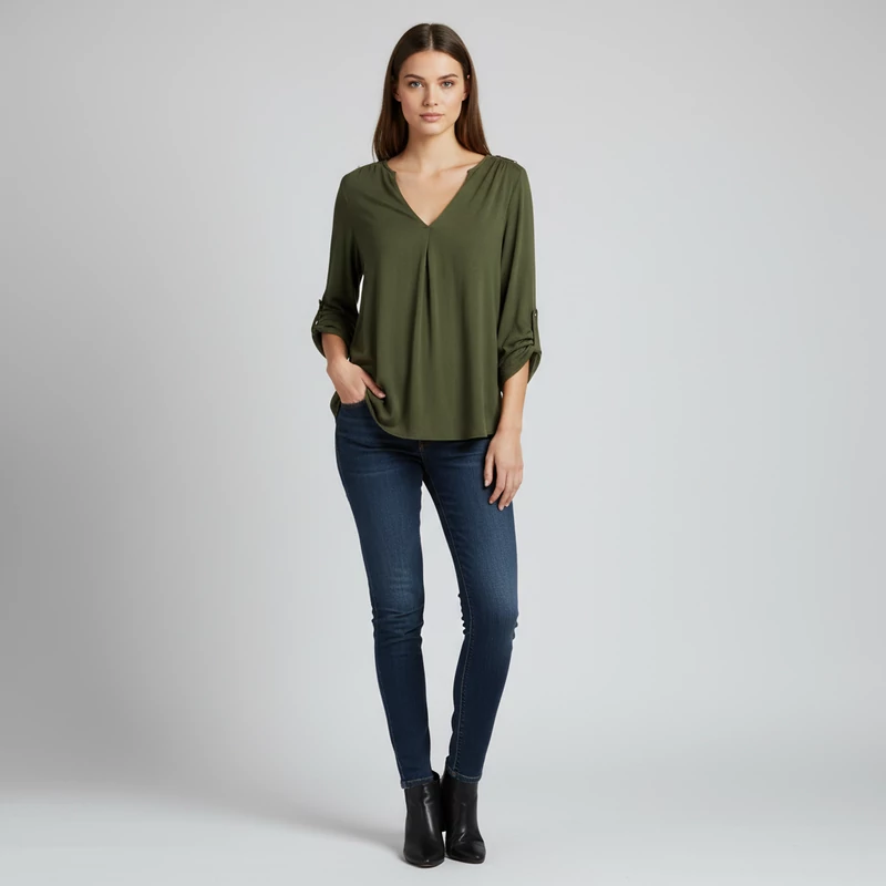 Atmosphere, kekizöld színű, 3/4-es ujjú női felső, XS méret