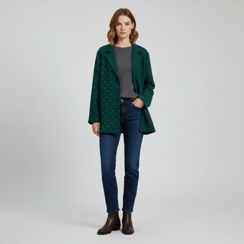 Mintás, hosszú ujjú női zakó, 3XL