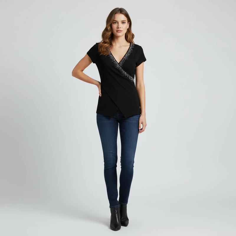 Ebelieve, fekete színű, rövid ujjú női felső, S/M méretben