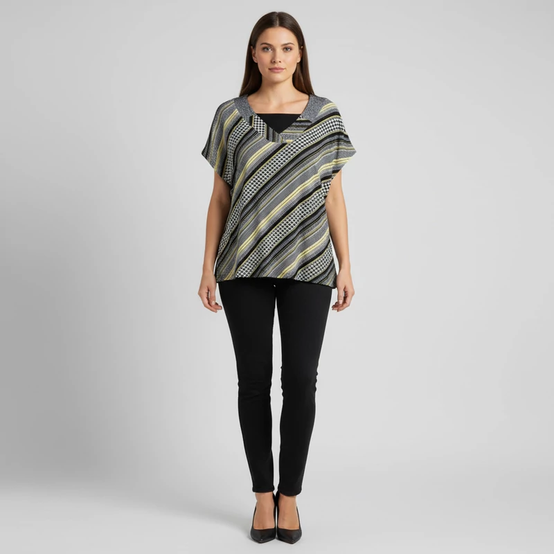 Elején mintás, ujjatlan női felső, M méret